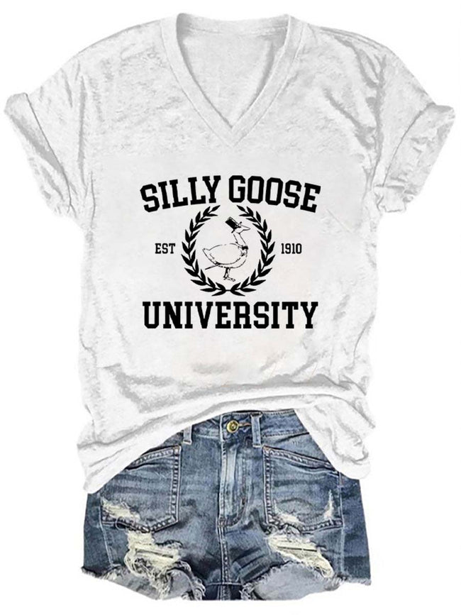 Women's Silly Goose University V-neck Print T-shirt