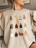 Women's Chickens Print Cotton Female Cute Long Sleeves Sweatshirt