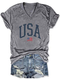 Women's USA Flag V-neck Print T-shirt