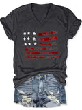 Women's America Flag V-neck Print T-shirt