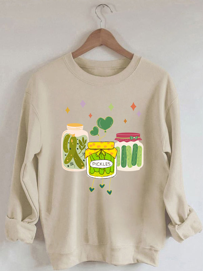 Women's Canning Season Pickles Print Cotton Female Cute Long Sleeves Sweatshirt