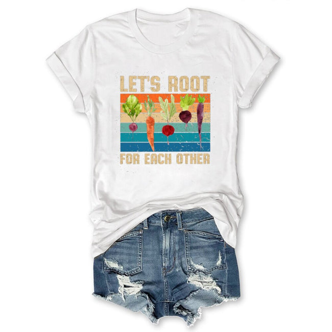 Women's Let's Root For Each Other Print Cotton T-shirts Ladies Graphic Tees Tops