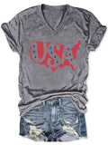 Women's USA V-neck Print T-shirt