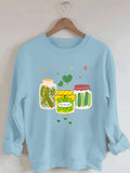 Women's Canning Season Pickles Print Cotton Female Cute Long Sleeves Sweatshirt