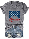 Women's America 4th Of July V-neck Print T-shirt