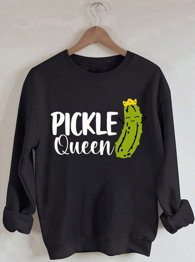 Women's Women's Pickle Queen Print Tees Tops Print Cotton Female Cute Long Sleeves Sweatshirt