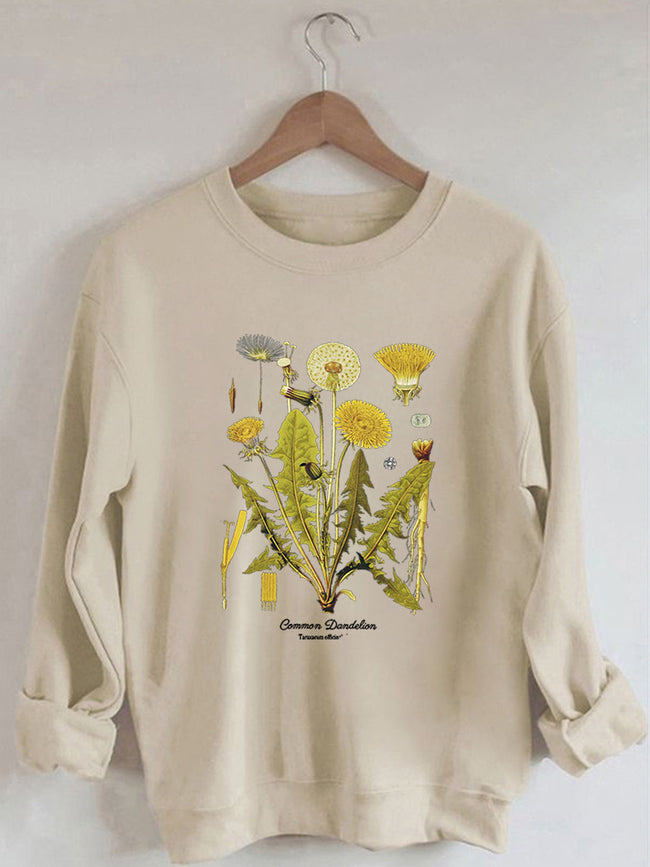 Women's Botanical Art Yellow Flower Print Sweatshirt