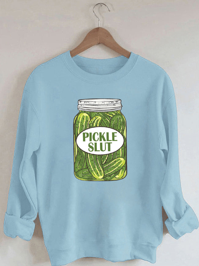 Women's Pickle Slut Print Cotton Female Cute Long Sleeves Sweatshirt