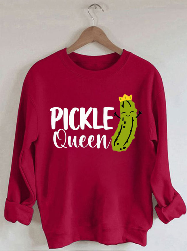 Women's Women's Pickle Queen Print Tees Tops Print Cotton Female Cute Long Sleeves Sweatshirt