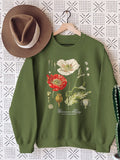 Women's Vintage Poppy Print Cotton Female Cute Long Sleeves Sweatshirt