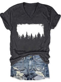Women's Pine Tree Silhouette V-neck Print T-shirt