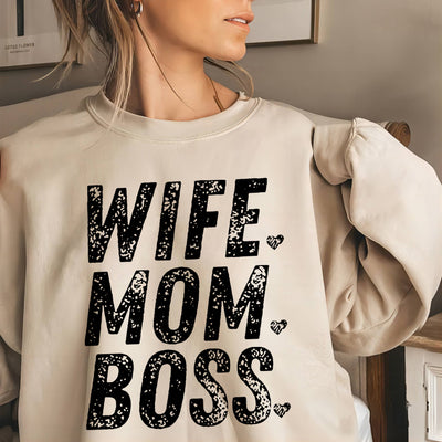 Palbrave Women's Wife Mom Boss Print Cotton Female Cute Long Sleeves Sweatshirt