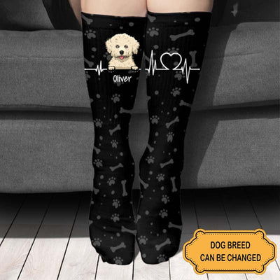 Heartbeat Dog For Dog Lovers Personalized Custom Sock