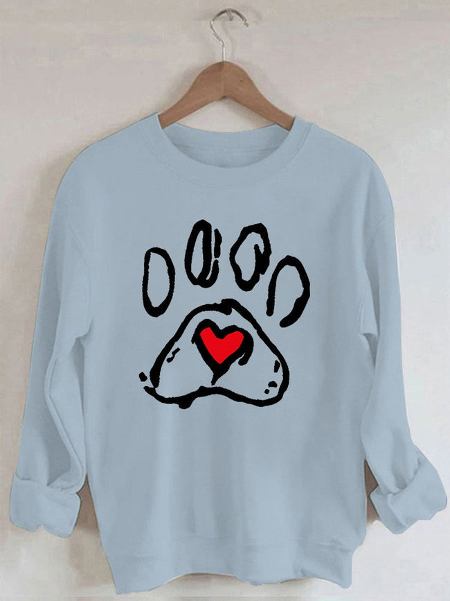Women's Dog Paw Heart Print Sweatshirt