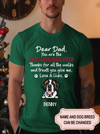 Men's Dear Dad Thanks For Walk and Treats Personalized Custom T-shirt