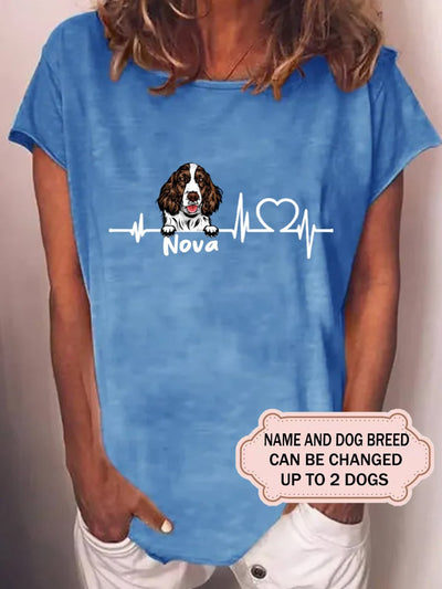 Women's Heartbeat Dog For Dog Lovers Personalized Custom T-Shirt