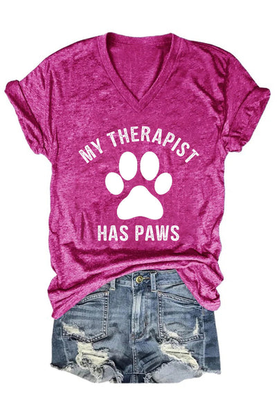 Women's My Therapist Has Paws V-Neck T-Shirt