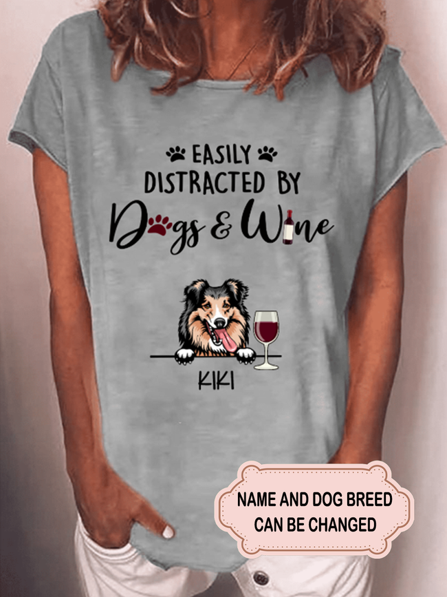 Women's Easily Distracted By Dogs Personalized Custom T-shirt