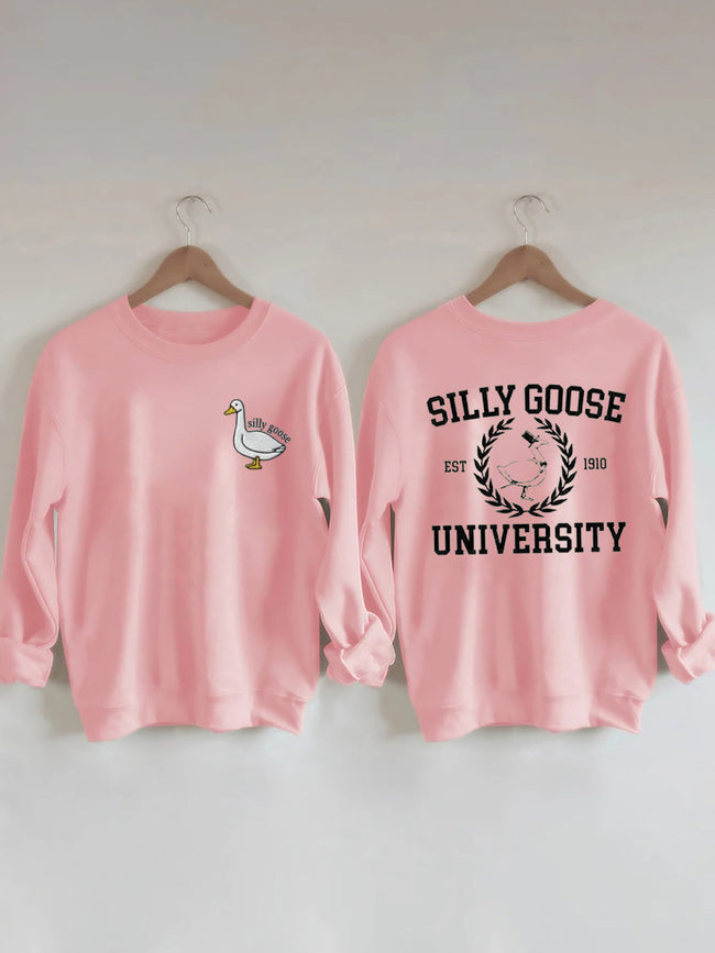 Women's Silly Goose University Print Cotton Female Cute Long Sleeves Sweatshirt