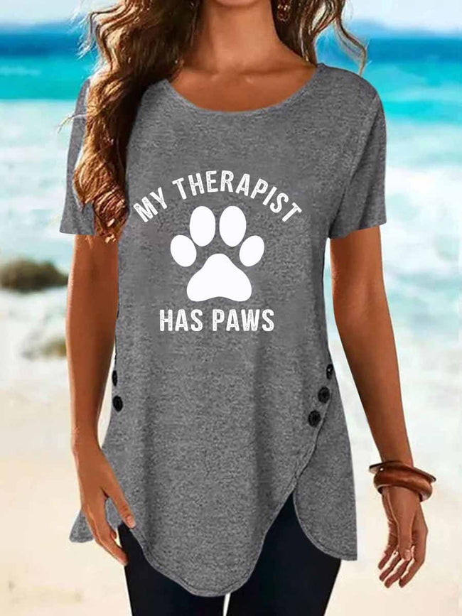 Women's My Therapist Has Paws Print Short Sleeve Top
