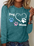 Women's Dog Mom Heart & Paws Print Long Sleeve Top