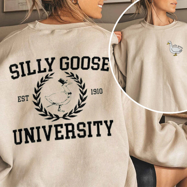 Women's Silly Goose University Print Cotton Female Cute Long Sleeves Sweatshirt