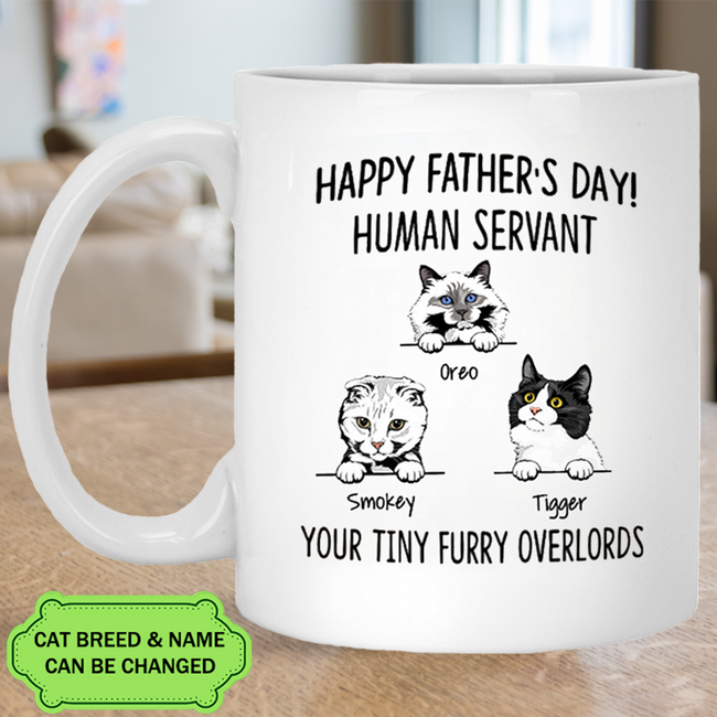 Your Tiny Furry Overlord Happy Father's Day Gift for Dad Funny Personalized Cat Dad Mug