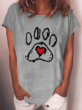 Women's Dog Paw Heart Print T-shirt