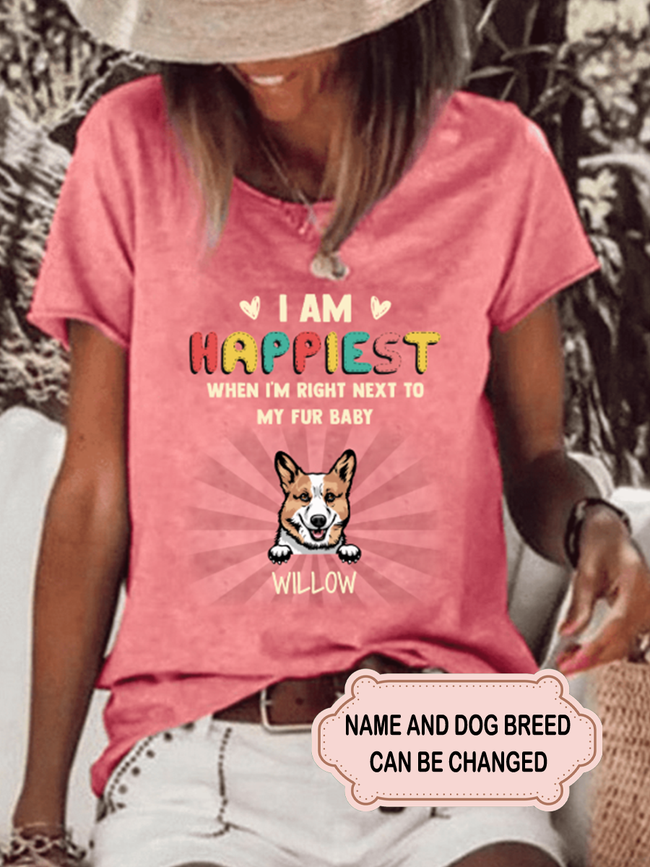 Women's I'm Happiest When Im Right Next To My Dog Personalized Custom T-shirt