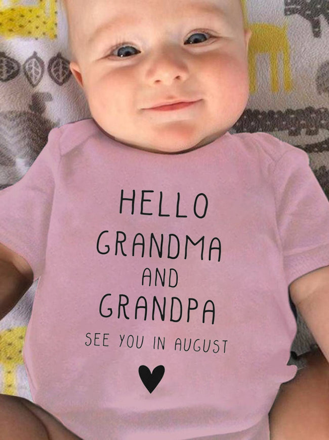 Palbrave HELLO GRANDMA AND GRANDPA SEE YOU IN AUGUST Printed Baby Onesies