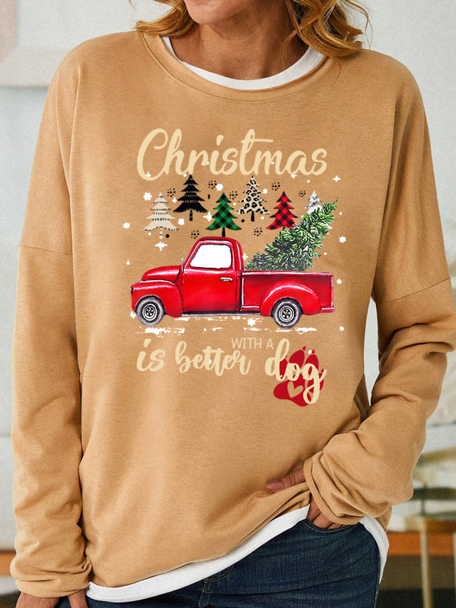 Women's Christmas Is Better With A Dog Print Long Sleeve Shirt