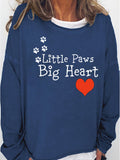 Women‘s Little Paws Big Heart Print Casual Crew Neck Long Sleeve Shirt