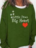 Women‘s Little Paws Big Heart Print Casual Crew Neck Long Sleeve Shirt