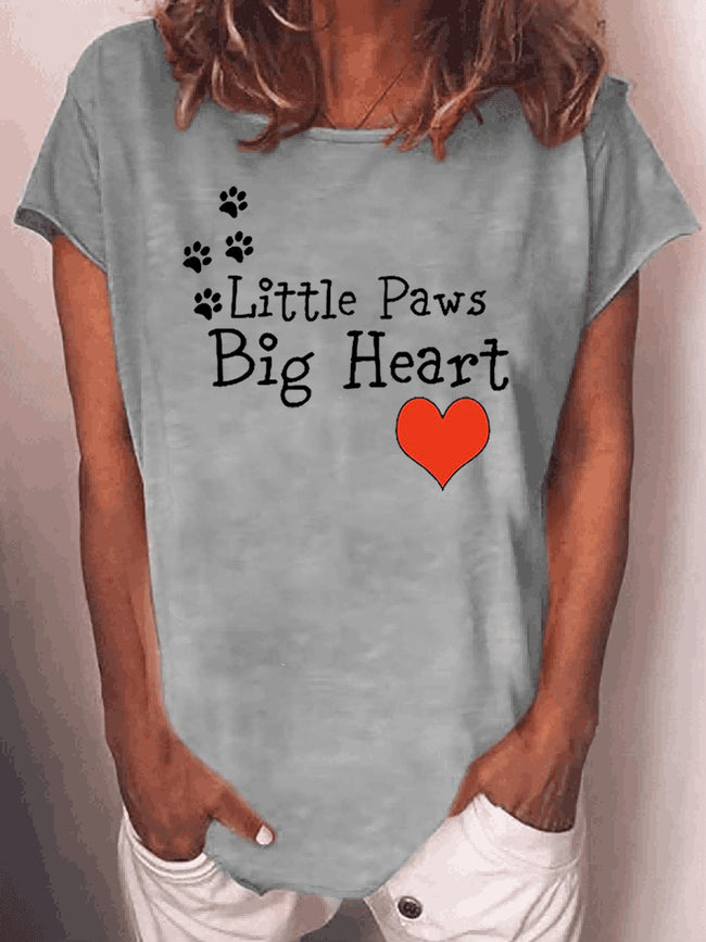 Women's Little Paws Big Heart Print T-Shirt