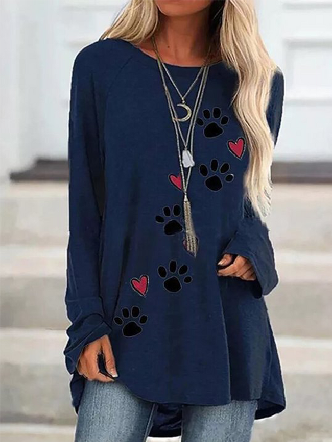 Women's Dog Paw Print Long Sleeve Top