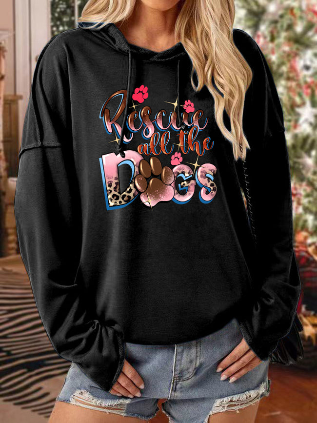 Women's Rescue All The Dogs Print Long Sleeve Sweatshirt