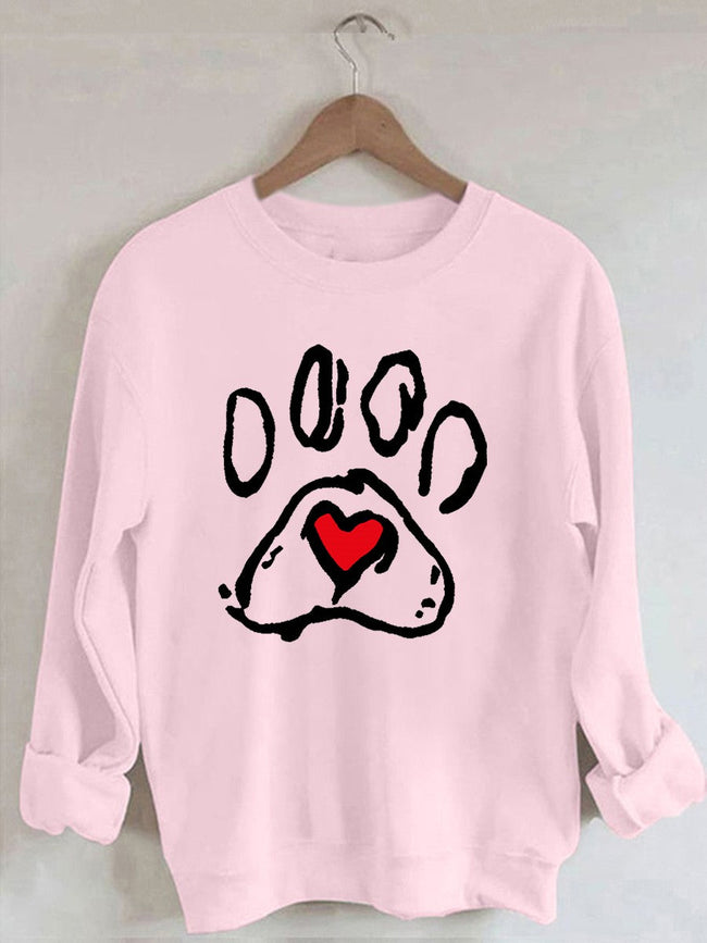 Women's Dog Paw Heart Print Sweatshirt