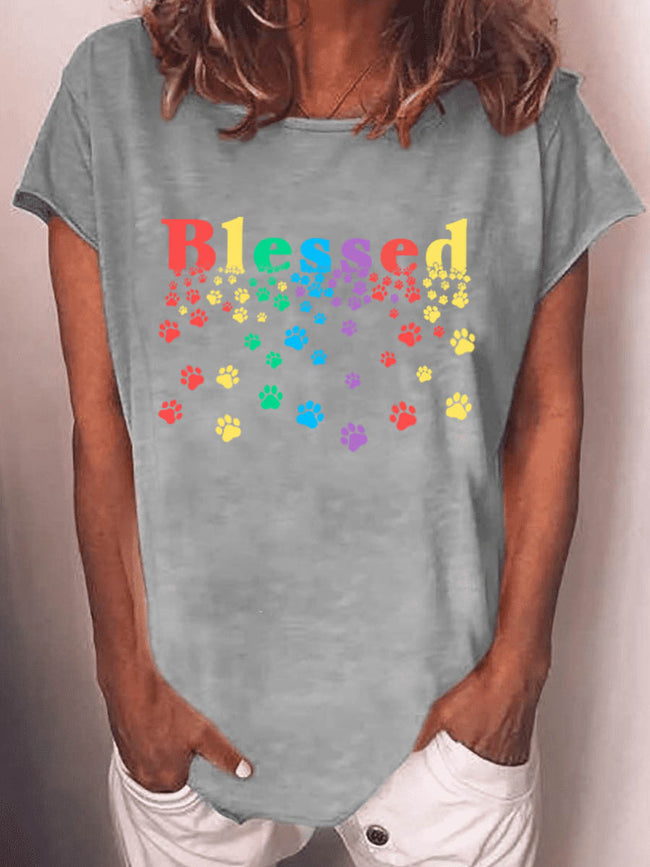 Women's Blessed Paw Print Dog Lovers T-shirt