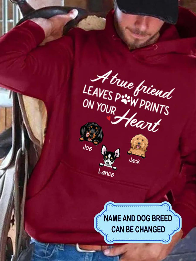 Women's True Friend Leaves Paw Prints On Your Heart Personalized Custom T-shirt