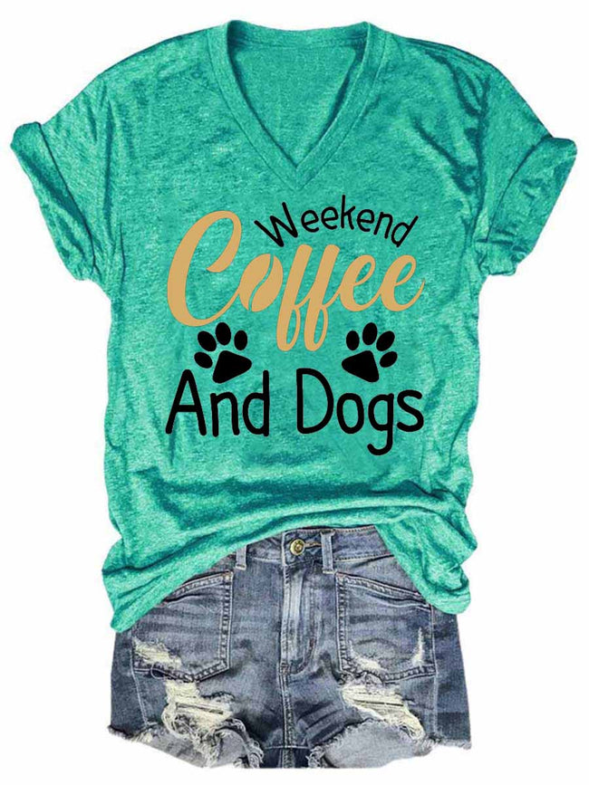 Women's Weekend Coffee And Dog V-Neck T-Shirt
