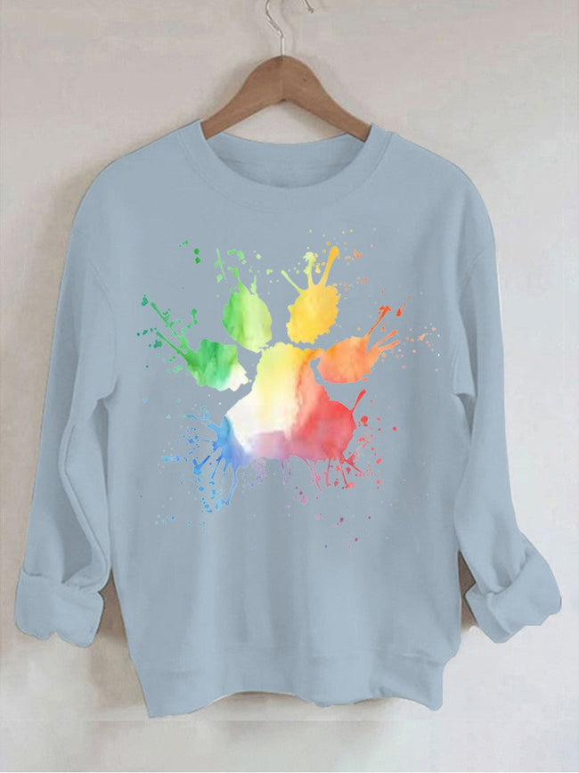 Women's Colorful Dog Paw Print Sweatshirt