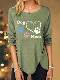 Women's Dog Mom Heart & Paws Print Long Sleeve Top