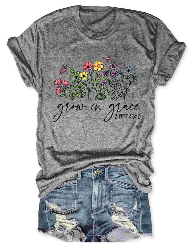Women's Grow In Grace O-neck Print T-shirt