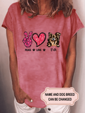 Women's Peace Love Dog Valentine Personalized Custom T-shirt