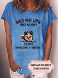 Women's Dogs And Wine Make Me Happy Personalized Custom T-shirt