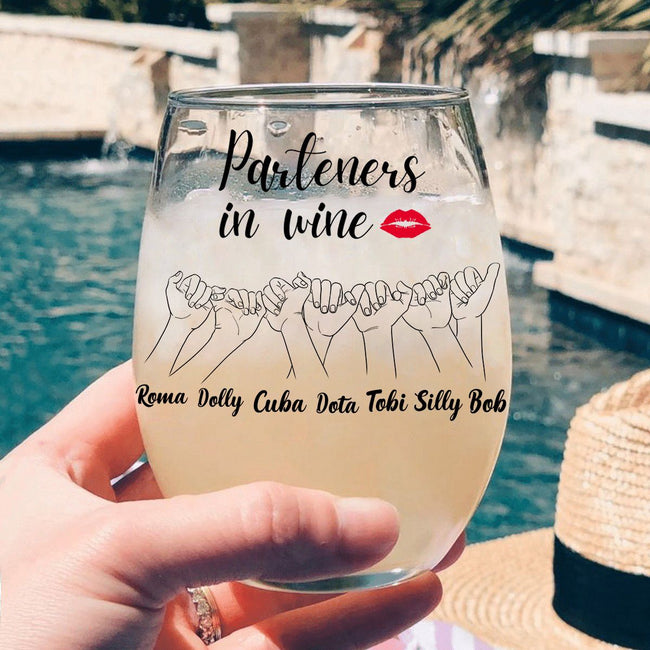Parteners In Wine Personalized Custom Stemless Wine Glass