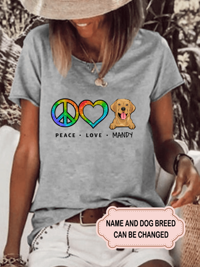 Women's Peace Love Dog Personalized Custom T-shirt