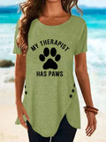 Women's My Therapist Has Paws Print Short Sleeve Top