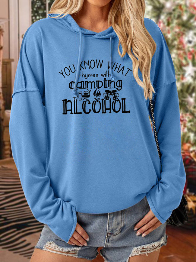 Women's You Know What Rhymes With Camping Alcohol Print Long Sleeve Sweatshirt