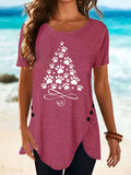 Women's CHRISTMAS TREE Print Short Sleeve Top